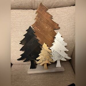 Rustic Wooden Holiday Tree Trio - Black, Brown, White
